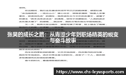 张昊的成长之路：从青涩少年到职场精英的蜕变与奋斗故事